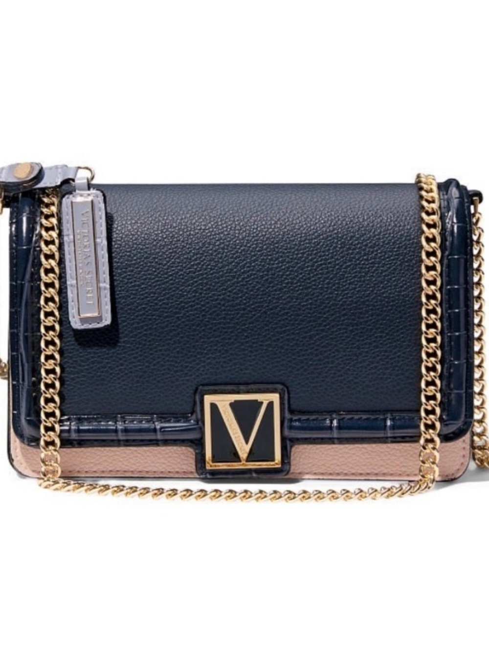 Victoria's Secret Navy and Blush Crossbody with Gold Chain